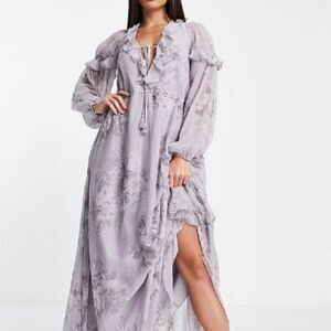 ASOS Liliac Chiffon Maxi Floral Dress Size 8 Tall- New